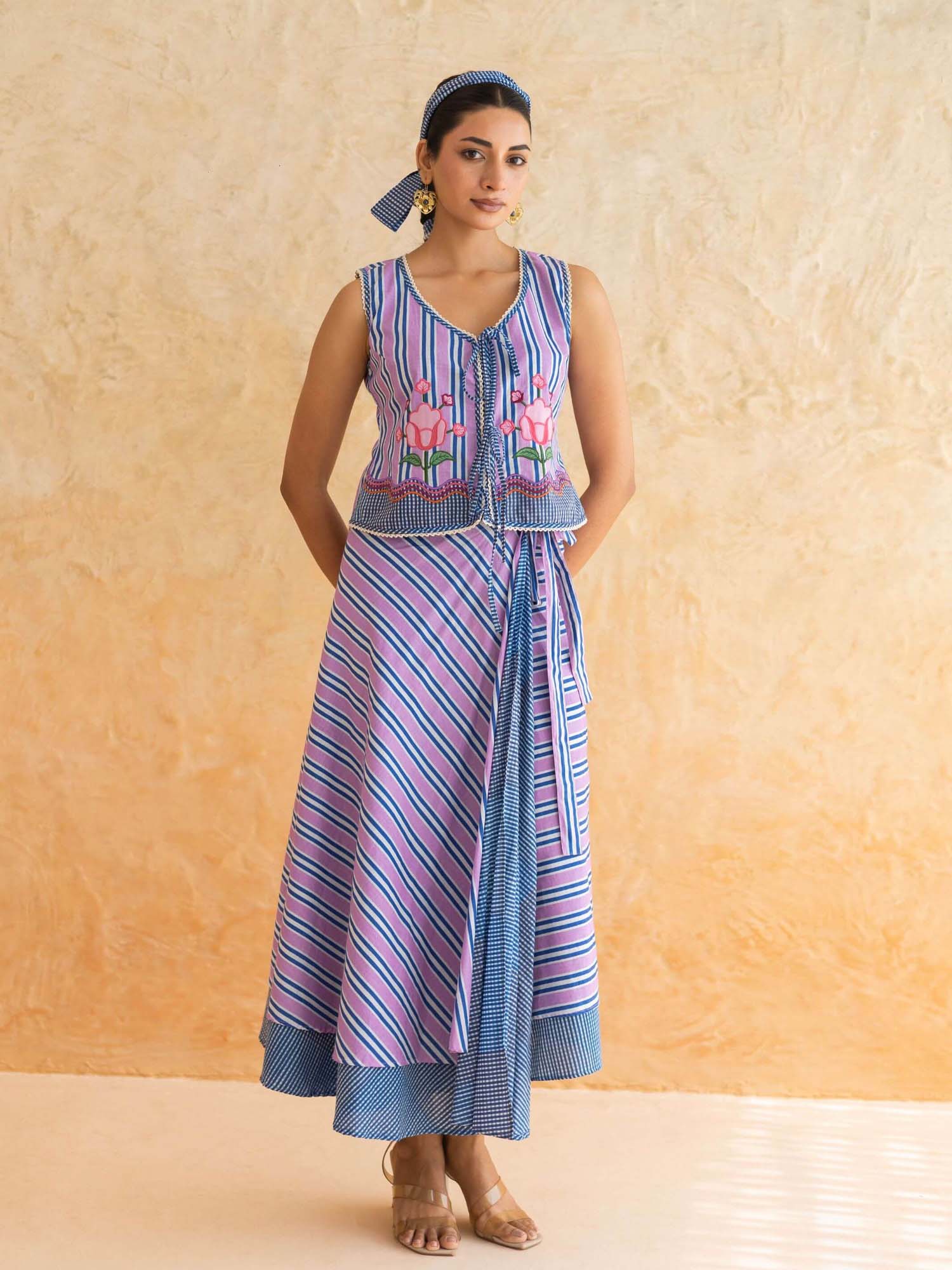 moontara Cotton Blue Top with Skirt-picture-11