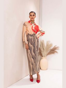 SEW - Women Beige Abstract Print Shirt and Knot Skirt