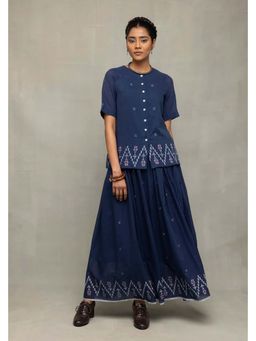 Sutra Art of Clothing - Navy Blue Meadow Jamdani Top with Skirt