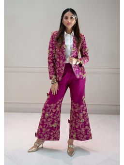 WABI SABI by Anshum-Ritesh - Magenta Crop Top with Pant and Jacket