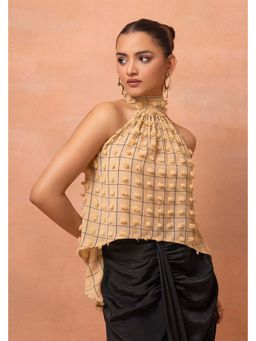 SEW - Beige Checks Top and Drape Skirt