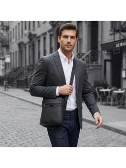 Kenneth Cole - Unisex Compact Crossbody PU Sling Bag - Black