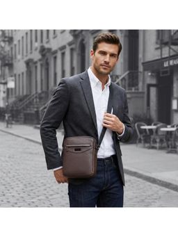 Kenneth Cole - Unisex Compact Crossbody PU Sling Bag - Brown