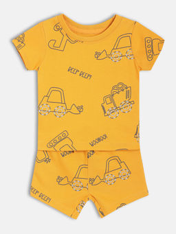 MINI KLUB - Cotton Vehicle Printed T-Shirt with Shorts (Set of 2)