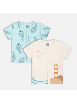 MINI KLUB - Cotton Aqua & Light House Printed Front Open Top (Pack Of 2)