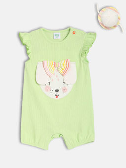 MINI KLUB - Green Cotton Applique Romper with Hat (Set of 2)