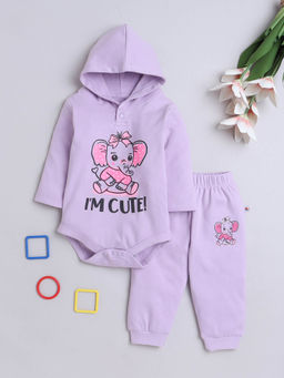 Bumzee - Lavender Girls Cotton Hooded Bodysuit with Joggers (Set of 2)