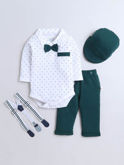 Bumzee - Multi-Colour Boys Cotton Bodysuit Pant with Suspender and Cap (Set of 4)