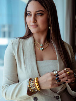 Isharya - 18Kt Gold Optic Crystal Black Enamel Cuff