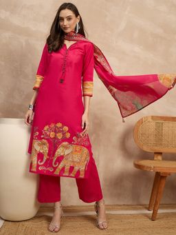 CHETI - Pink Cotton Digital Printed Kurta with Pant and Dupatta