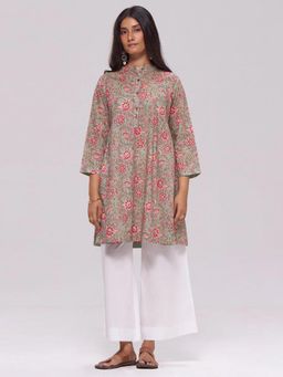 Ganga Fashions - Basil Green and Pink Cotton Kurti with Pant