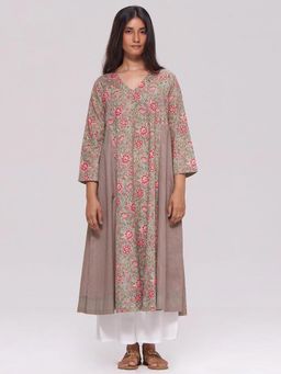 Ganga Fashions - Basil Green and Pink Cotton Kurta with Pant