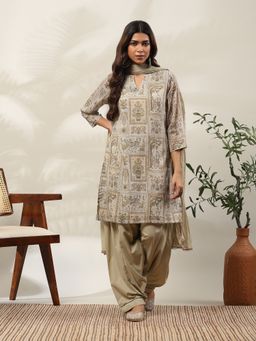 Garden VARELI - Women Beige Printed Kurta and Salwar with Dupatta