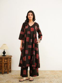 GOODHAND - Black Cotton Printed Noor A-Line Co-Ord Set