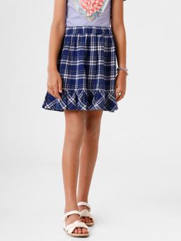 Kate & Oscar - Girls Blue Checks Knee Length Skirt