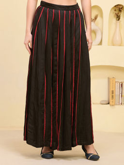 First Resort by Ramola Bachchan - Black Red Pleated Skirt