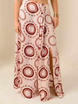First Resort by Ramola Bachchan - Off White Maa Print Skirt With Front Slit