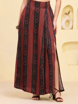First Resort by Ramola Bachchan - Black Red Powerful Stripe Print Skirt With Front Slit