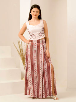 First Resort by Ramola Bachchan - Off White Powerful Stripe Print Skirt With Front Slit
