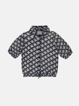 KiddoPanti - Girls Half Sleeve Front Open Top with Smocking Hem - Front Tie Up