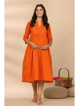 CRAFIQA - Bright Tangerine Cotton Maternity - Nursing Dress