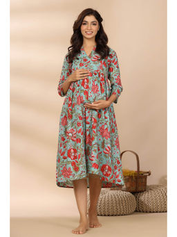 CRAFIQA - Aqua Matine Cotton Maternity - Nursing Dress