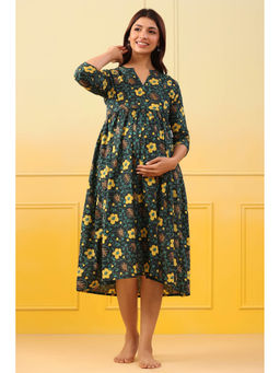 CRAFIQA - Blossom Green Cotton Maternity - Nursing Dress
