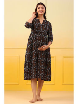 CRAFIQA - Black Mist Cotton Maternity - Nursing Dress