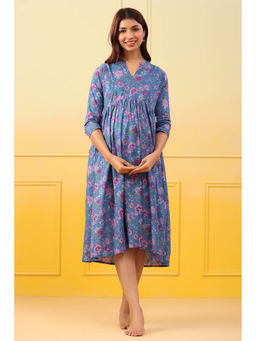 CRAFIQA - Egyptian Blue Cotton Maternity - Nursing Dress