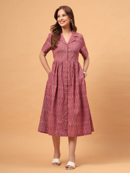 Zelena - Ikat Print Cotton Maternity Shirt Dress