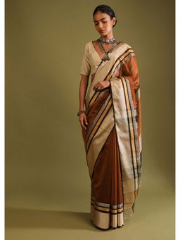 KALKI FASHION - Clay Brown Saree in Tussar Silk Woven Border with Unstitched Blouse
