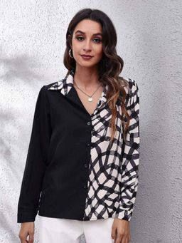 Oh Rare - Black Printed Shirt Collar Neck Style