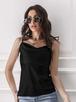 Oh Rare - Black Solid Satin Tie-Ups Top