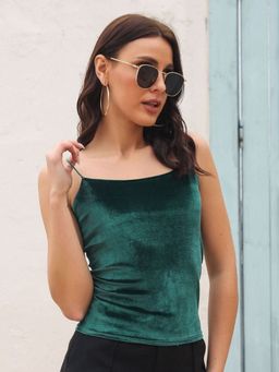Oh Rare - Green Shoulder Straps Velvet Fitted Top