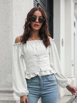 Oh Rare - White Off-Shoulder Smocked Bardot Top