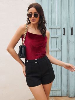 Oh Rare - Maroon Shoulder Strap Velvet Fitted Top
