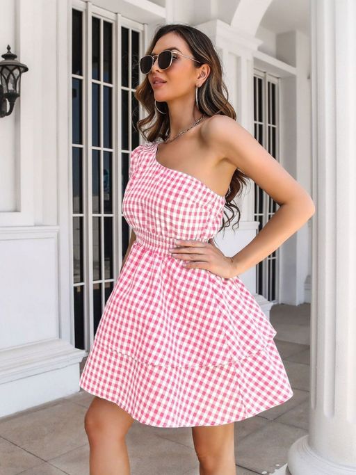 pink one shoulder puff sleeve dress Draped One Shoulder Bardot Dress Blush Pink