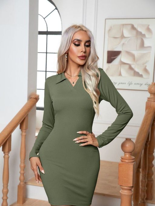 olive green long sleeve mini dress Glamorous long sleeve corduroy smock mini dress in olive green