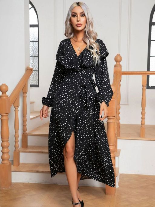polka dot long sleeve wrap dress Zara Black & White Polka Dot Wrap Dress Size L Bloggers Fave