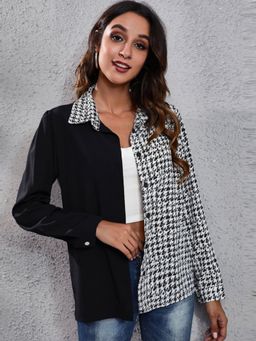 Oh Rare - Plaid Splicing Long Sleeves Shirt Womens Shirt