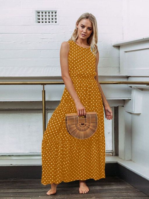 orange polka dot maxi dress Chiffon Polka Dot Maxi Dress L / Orange
