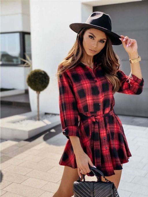 Plaid Mini Dress Red And Black Flannel Dress Mini Rodini Check