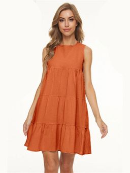 Oh Rare - Womens Splicing Loose Wide Vest Mini Dress Orange