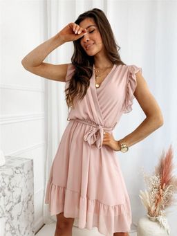 Oh Rare - Womens Sleeveless Lace Up V-Neck Mini Dress Pink