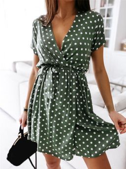 Oh Rare - Womens New Short Mini Dress Looks Slimming with Belt Green (Set of 2)