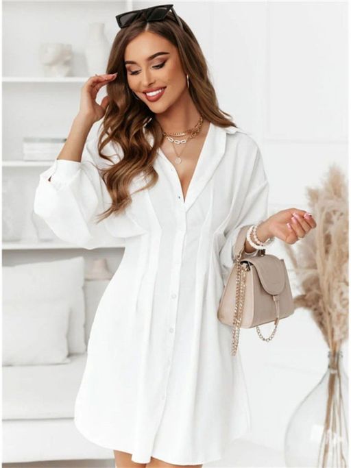 knee length dresses for ladies White Collared Mini Dress - All Dresses
