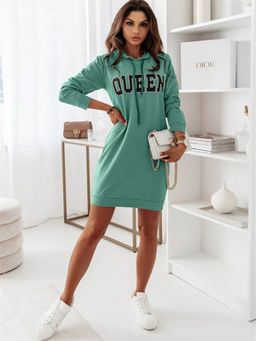 Oh Rare - Womens Hooded Letter Casual Mini Dress New Sweatshirt Mini Dress Green