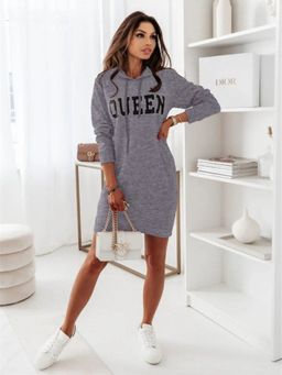 Oh Rare - Womens Hooded Letter Casual Mini Dress New Sweatshirt Mini Dress Grey