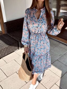 Oh Rare - Womens Large Hem Printed Midi Dress Blue