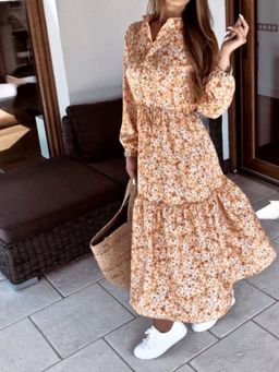 Oh Rare - Womens Large Hem Printed Midi Dress Orange